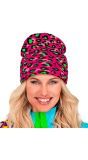 Beanie Carnaval Muts Neon Roze Panterprint Dames Heren