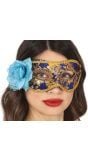 Blauw en Goud Venetiaans Oogmasker met Bloem