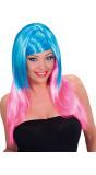 Blauw-Roze Lange Pruik