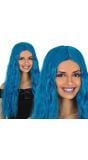 Blauwe Pruik Lang Haar Golvend