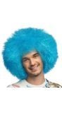 Blauwe UV Neon Pruik Afro Disco