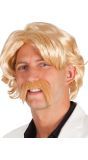 Blonde Pruik met Snor Jaren 80