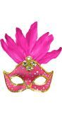 Braziliaans carnaval masker roze met veren