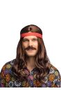 Bruine Hippie Pruik Heren met Hoofdband en Snor