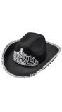 Cowgirl Hoed Zwart met Tiara Dames Heren