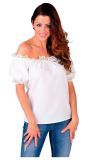 Cremèkleurige blouse schouders vrij vrouwen