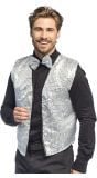 Disco Glitter Gilet In Zilver Met Strik Voor Mannen
