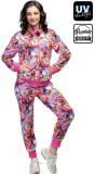 Disco Trainingspak Dames Roze 80’s Discoballen Met Blacklight Voor Carnaval