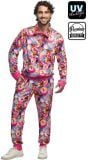 Disco Trainingspak Heren Roze 80’s Discoballen Met Blacklight Voor Carnaval