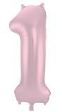 Folieballon cijfer 1 metallic pastel roze 86cm