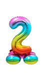 Folieballon Cijfer 2 Regenboog met Standaard 72Cm