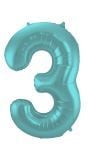 Folieballon Cijfer 3 Metallic Pastel Aqua Blauw 86Cm
