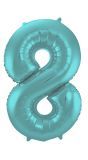 Folieballon Cijfer 8 Metallic Pastel Aqua Blauw 86Cm