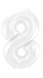 Folieballon cijfer 8 metallic wit 86cm