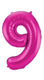 Folieballon Cijfer 9 Roze 86Cm