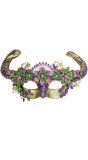 Goud Paars Duivel Oogmasker met Hoorns en Bloemen