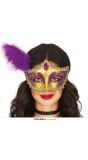 Goud Paars Masker met Veer Venetiaans Carnaval