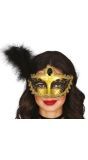 Goud Zwart Masker met Veer Venetiaans Carnaval
