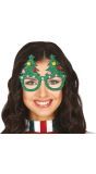 Groene glitter kerstboom bril