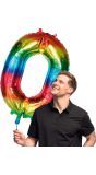 Grote Regenboog Folieballon Cijfer '0' 86 cm