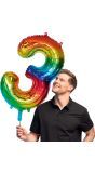 Grote Regenboog Folieballon Cijfer '3' 86 cm