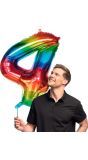 Grote Regenboog Folieballon Cijfer '4' 86 cm
