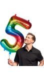 Grote Regenboog Folieballon Cijfer '5' 86 cm