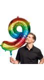 Grote Regenboog Folieballon Cijfer '9' 86 cm