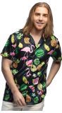 Heren Zwart Flamingo Hawaii Shirt Themafeest