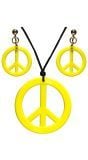 Hippie oorbellen en ketting neon geel