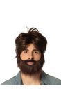 Hipster Pruik met Baard Bruin