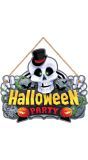 Houten "Halloween party" skelet bord 35 x 20 cm halloween