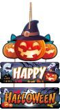 Houten "Happy Halloween" Pompoen Bord 3 Delig 32 X 21 Cm