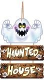 Houten "Haunted house" spook bord 3 delig 32 x 21 cm halloween
