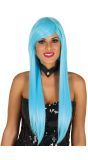 Lange pruik neon blauw