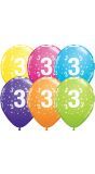 Meerkleurige 3 jaar ballonnen 25 stuks