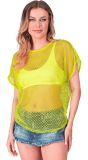 Neon Gele 80s Vrouwen Carnaval Visnet Shirt
