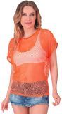 Neon Oranje 80s Vrouwen Carnaval Visnet Shirt