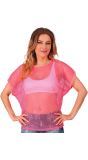 Neon Roze 80s Vrouwen Carnaval Visnet Shirt