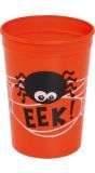 Oranje beker met spin 11 cm halloween