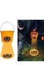 Oranje pompoen emmer met projecterende verlichting 15 cm halloween