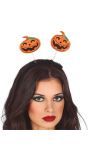 Oranje pompoen met springveren haarband halloween