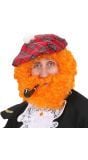 Oranje pruik met snor en baard