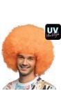 Oranje UV Neon Pruik Afro Disco