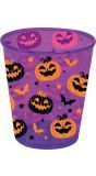 Paarse drinkbeker pompoen en vleermuis plastic 10 cm halloween