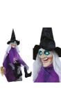 Paarse heks met verlichting, geluid en beweging 90 cm halloween