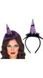 Paarse mini heksenhoed haarband halloween