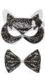 Pailletten kattenmasker en strikje