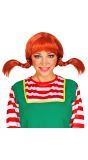 Pipi Langkous Pruik Oranje Halloween Dames