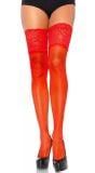 Plus size rode kousen met brede kanten top